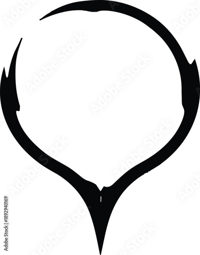 Black abstract symmetrical drop shape with inward curved prongs, symbolizing flame, emblem, logo, and bold graphic identity