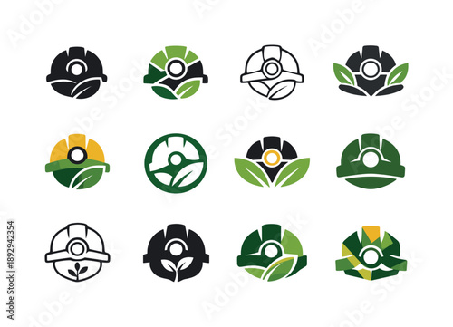 Sustainable Mining Icons. Mining operations and sustainable mining practices. Icon set. Set Logo of Mining operations and sustainable mining practices: mining
