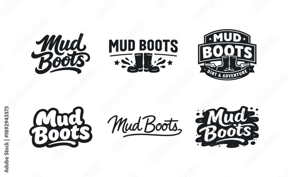 Fototapeta premium Creative Mud Boots Lettering. Mud Boots. Set lettering. harmonious lettering variations of the same emblematic concept, each with different artistic