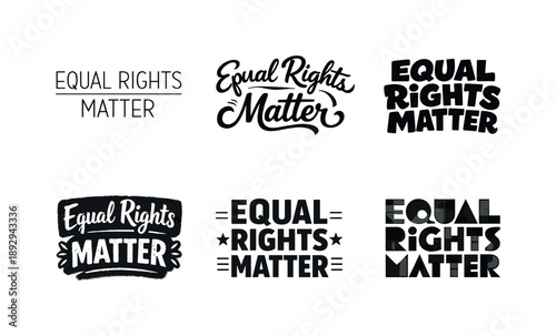 Diverse Lettering Styles. Equal rights matter. Set lettering. harmonious lettering variations of the same emblematic concept, each with different artistic