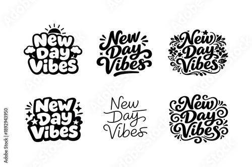Creative Lettering Styles. New Day Vibes. Set lettering. harmonious lettering variations of the same emblematic concept, each with different artistic
