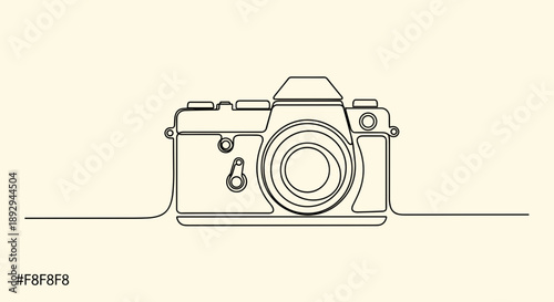 Minimalist Line Art Drawing of a Vintage Camera.