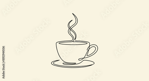 Minimalist Line Art Drawing of a Steaming Coffee Cup.
