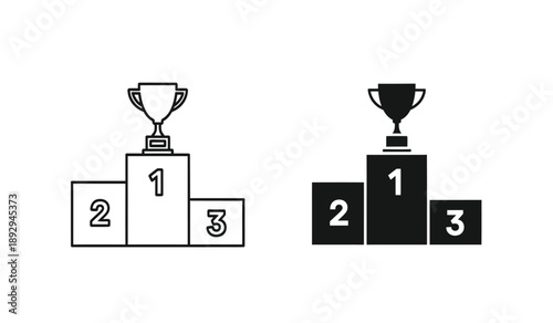 Photos Two podiums with trophies on top, one black and one white, symbolizing first, se