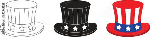 Patriotic Top Hat Icon, USA Independence Day, Fourth of July, American Flag, Stars and Stripes, Vector Illustration