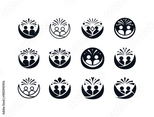 New Year's Emblem Variations. New Year?s Eve reflection and resolution gathering. Icon set. Set Logo of New Year?s Eve reflection and resolution gathering: