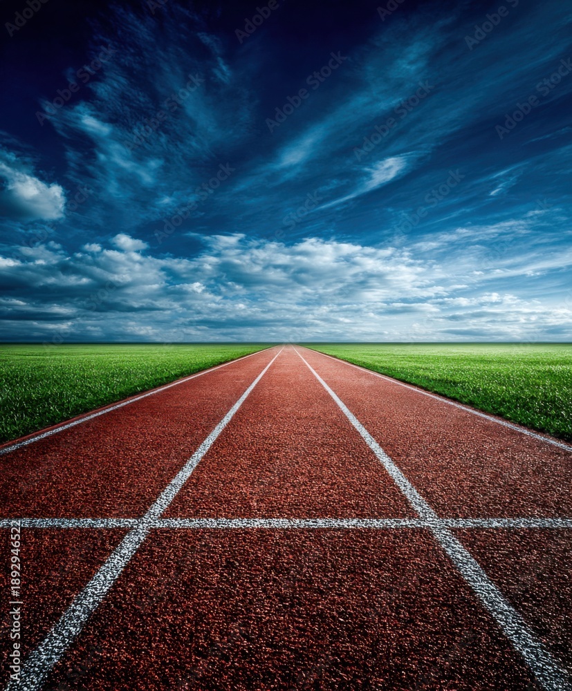 Obraz premium Runner's path stretches toward the horizon under a cloudy sky