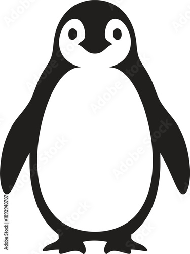 Penguin Icon, Black and White, Animal Silhouette, Minimalist Design. Vector Illustration