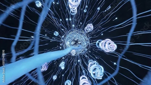 Journey Through Cellular Landscape: An abstract representation of a cellular environment, a journey through the intricate architecture.