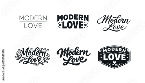 Dynamic Love Lettering. Modern Love Headline Design. Set lettering. harmonious lettering variations of the same emblematic concept, each with different