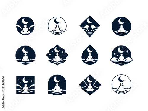 Restorative Sleep Icons. Restorative sleep practices and rituals. Icon set. Set Logo of Restorative sleep practices and rituals: abstract calm night balance
