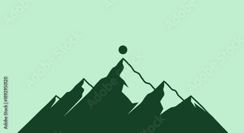 Minimalist Mountain Peak Summit Sun Icon.