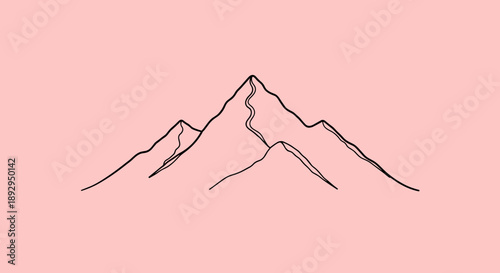 Minimalist Mountain Peaks Outline Drawing.