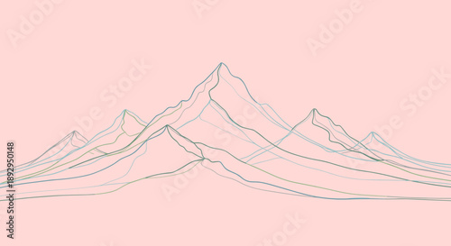 Minimalist Mountain Range Outline Art.