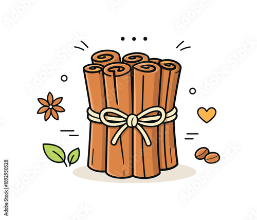 Cinnamon Sticks Still Life. Cinnamon sticks bundle. A neat editorial still life of a small bundle of cinnamon sticks tied together, arranged with balance and
