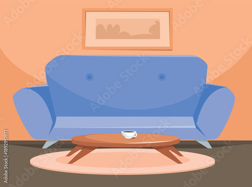 Interior. A sofa and a side table with a cup of coffee