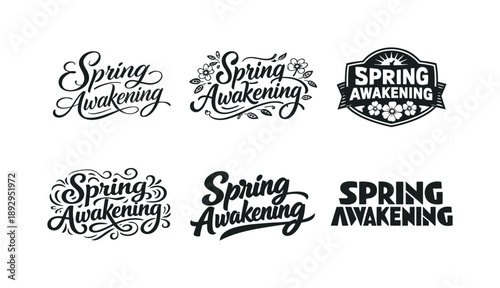 Spring Lettering Variations. Spring awakening. Set lettering. harmonious lettering variations of the same emblematic concept, each with different artistic