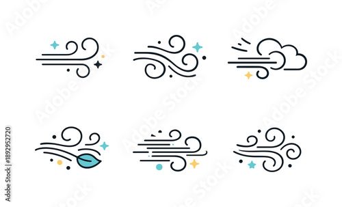 March Wind Icons. March Wind Icons. Rounded line-style wind gusts arranged evenly like a small icon set. Calm functional design suitable for weather and