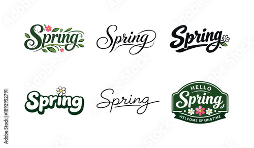 Spring Lettering Variations. Handcrafted Spring. Set lettering. harmonious lettering variations of the same emblematic concept, each with different artistic