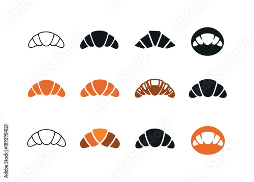Global Breakfast Icons. Trying global breakfast traditions. Icon set. Set Logo of Trying global breakfast traditions: croissant. harmonious logo variations of