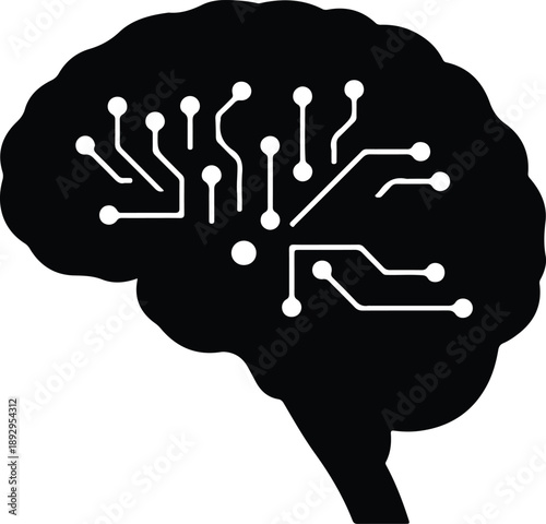 Silhouette of human brain with digital circuit pattern illustration vector