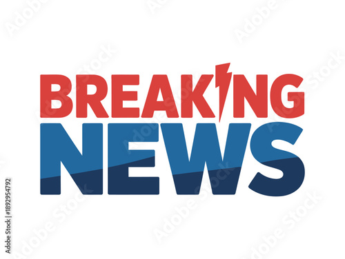 Breaking news logo with red and blue text on a white background