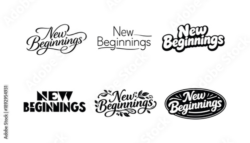 Harmonious Lettering Variations. New Beginnings. Set lettering. harmonious lettering variations of the same emblematic concept, each with different artistic