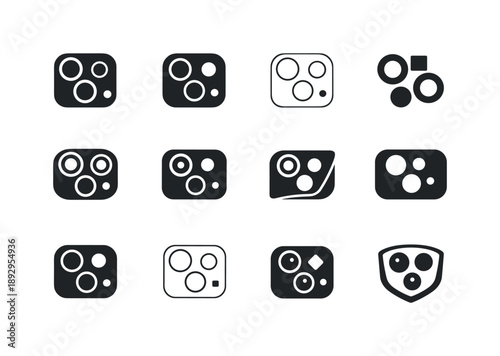 Smartphone Tech Icons. Smartphone technology. Icon set. Set Logo of Smartphone technology: smartphone camera module. harmonious logo variations of the same