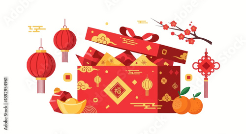 Chinese New Year Gift Boxes and Decorations.