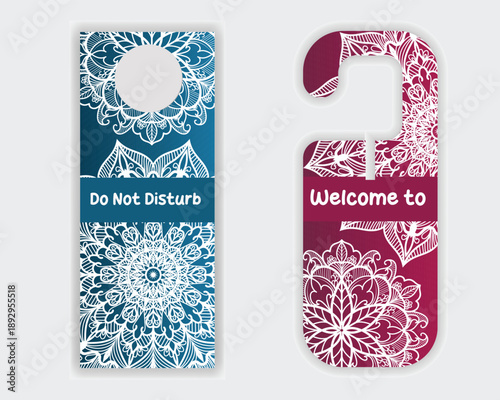 Stylish Hotel Door Tag With Red Decorative Pattern Design