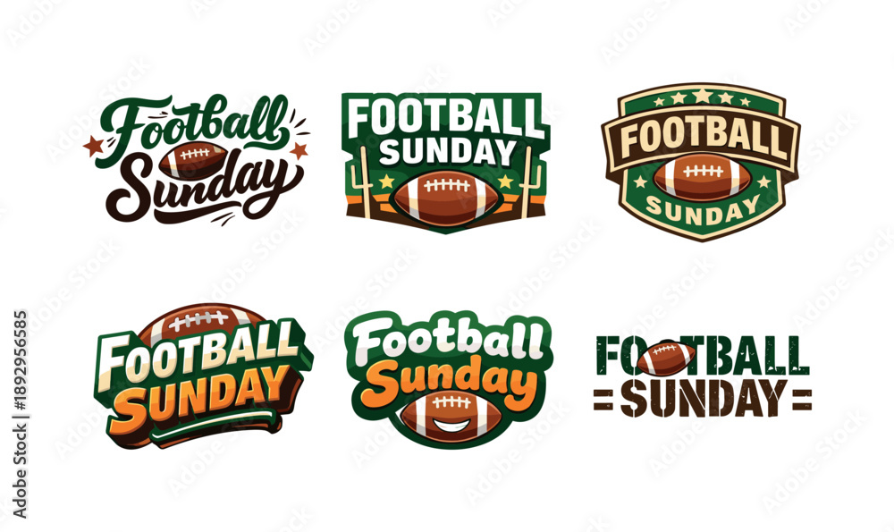Obraz premium Football Lettering Art. Football Sunday. Set lettering. harmonious lettering variations of the same emblematic concept, each with different artistic