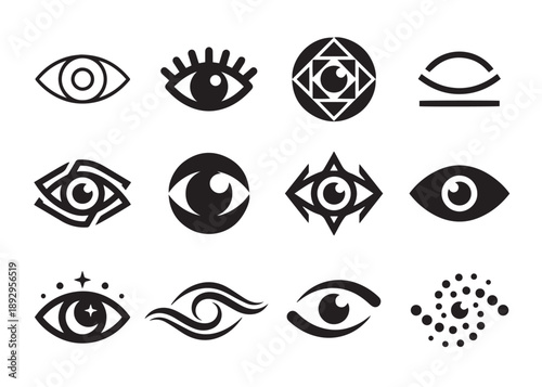 Various eye symbols representing vision perception awareness and insight