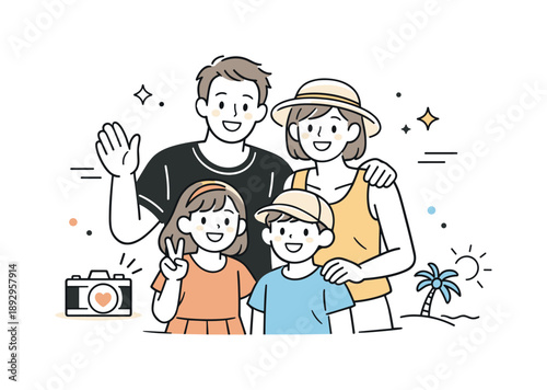 Family Holiday Portrait. Family taking holiday photo. Family standing close together and smiling while posing for a camera. Warm togetherness and joyful