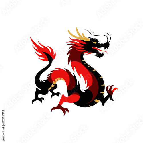Vibrant Dragon Illustration Showcasing Mythical Creature in Dynamic Pose with Intricate Details on White Background from Front Viewpoint