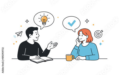Respectful Dialogue. Persuasion in conversation. Two people calmly exchanging ideas across a table, one gently presenting an argument while the other listens