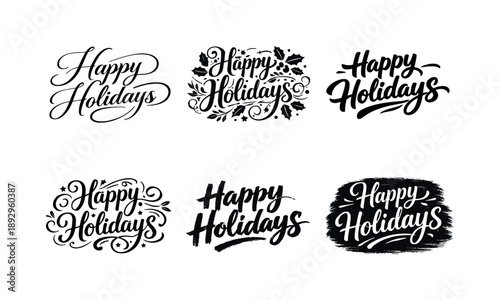 Holiday Calligraphy Variations. holiday calligraphy handwriting set. Set lettering. harmonious lettering variations of the same emblematic concept, each with