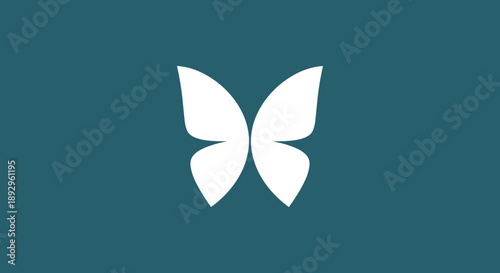 Minimalist white butterfly logo on a dark teal background.