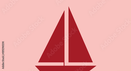 Minimalist Red Sailboat Illustration on Soft Pink Background.