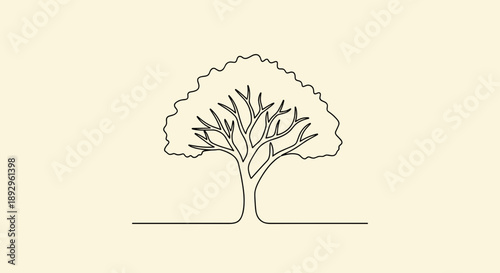Minimalist single line drawing of a deciduous tree 1.