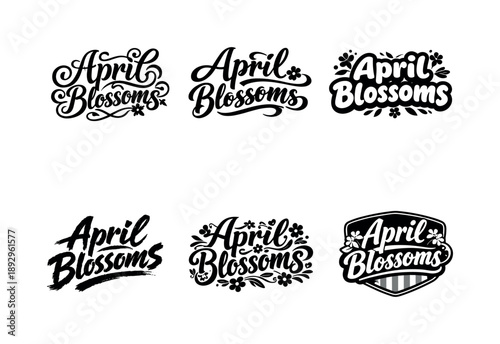 April Lettering Variations. April blossoms. Set lettering. harmonious lettering variations of the same emblematic concept, each with different artistic