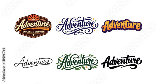 Harmonious Lettering Variations. Decorative Word Marks. Set lettering. harmonious lettering variations of the same emblematic concept, each with different