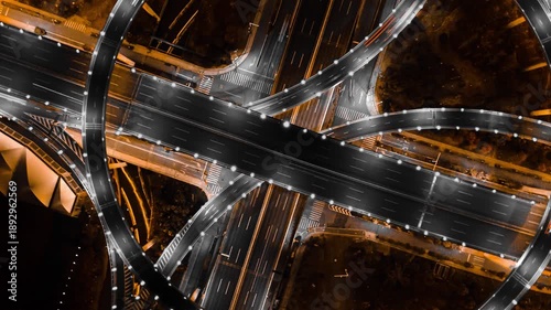 Hangzhou Highway Interchange Aerial Timelapse - Night Traffic Light Trails
