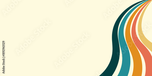 Abstract colorful 70s background vector. Vintage retro wallpaper with rainbow stripes and wavy lines.