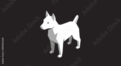 Minimalist White Dog 3D Model Standing Alert.