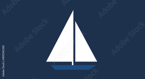 Minimalist White Sailboat Illustration on Deep Blue Background.
