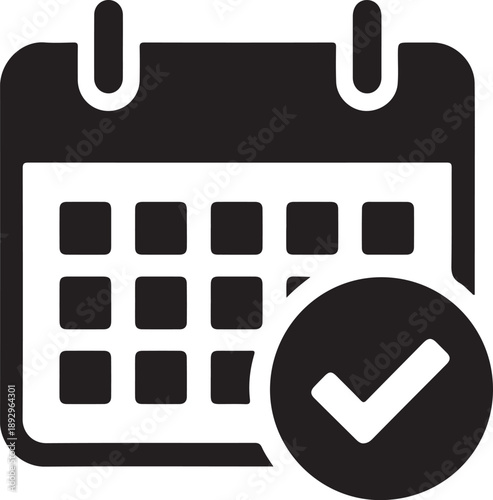A dark blue calendar icon with a grid of squares, one of which is highlighted in red, sits isolated on a plain transparent background

