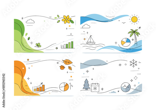 Seasonal Corporate Backgrounds. Seasonal background set for business. A coordinated collection of abstract corporate backgrounds, each hinting at a season