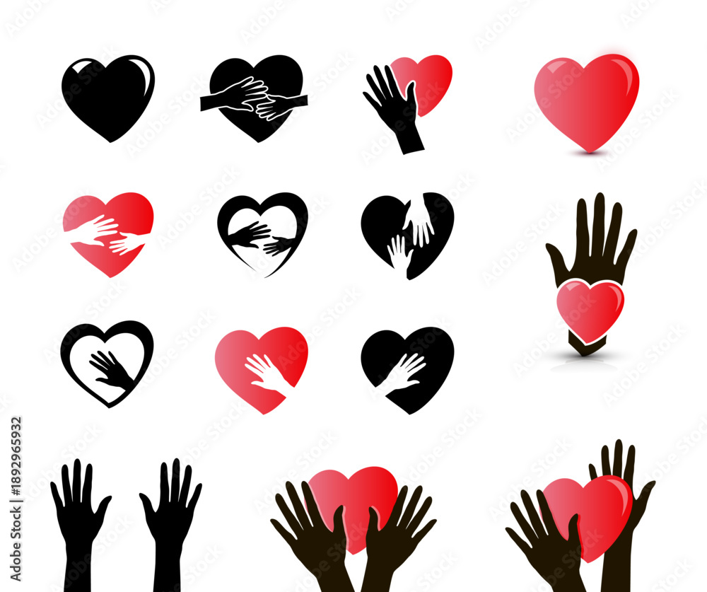 Obraz premium Hands Holding Heart Icon Set
