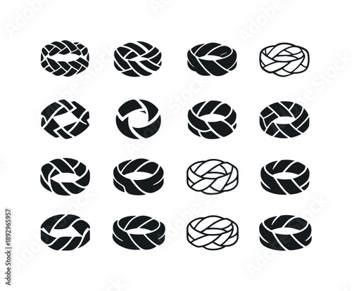 Sustainable Icon Set. Sustainable and upcycled fashion accessories. Icon set. Set Logo of sustainable and upcycled fashion accessories: woven scrap-fabric