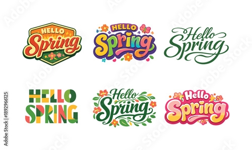 Spring Vibes Typography. Nice to spring you vibes. Set lettering. harmonious lettering variations of the same emblematic concept, each with different artistic